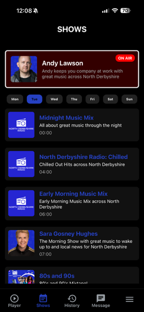 Show Schedule Screen